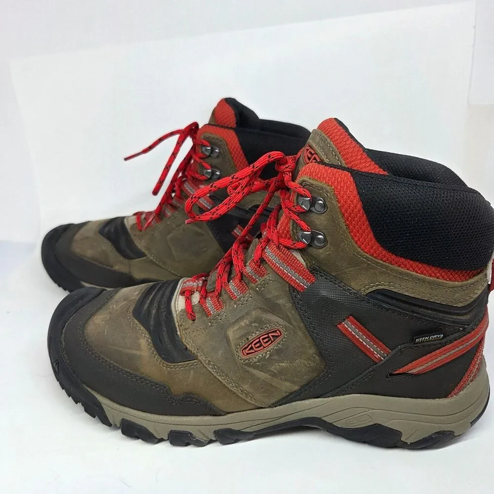 KEEN Ridge Flex Mid Waterproof Hiking Boots Dark Olive  Mens Size 14 Wide